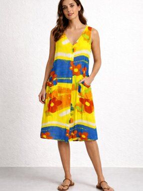 Vintage Jams World Hawaiian Dress Abstract Floral Summer Vacation Medium